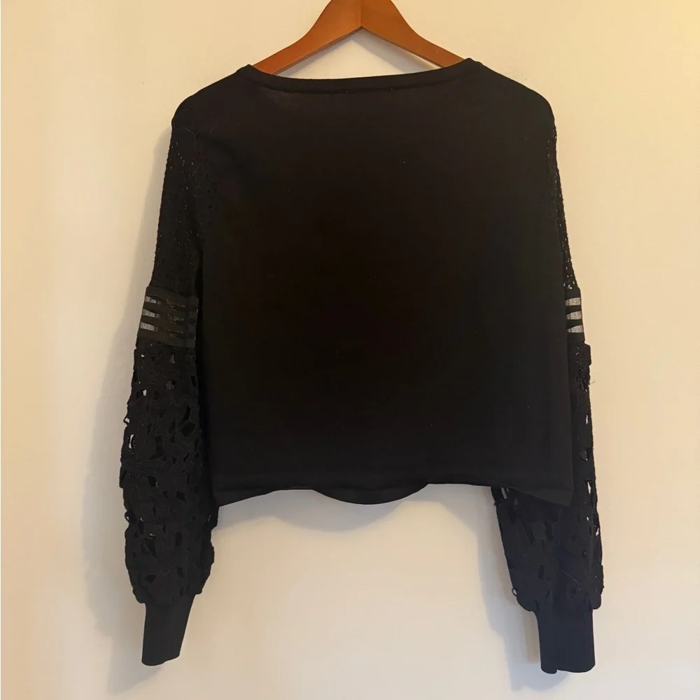 Sioni Women's Open Front Cardigan with Crochet/Sheer Puff Long Sleeves Size XL - Picture 11 of 16